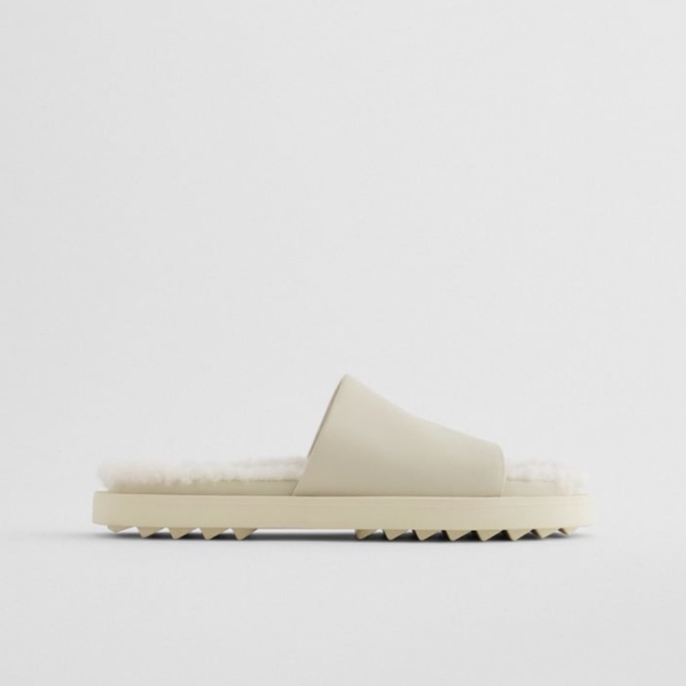 𝗡𝗪𝗧 𝗭𝗮𝗿𝗮 • Leather Flat Sandals Off-White Minimalist Comfort Slides - Picture 8 of 17